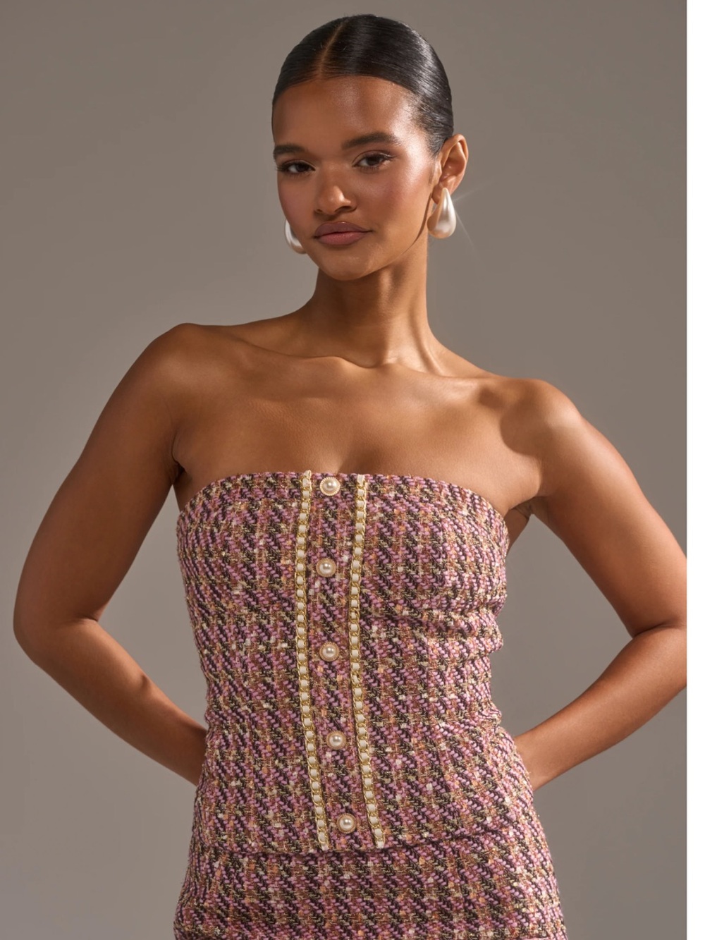 AKIRA Pink Truth or Dare Tweed Corset Top XL NWT